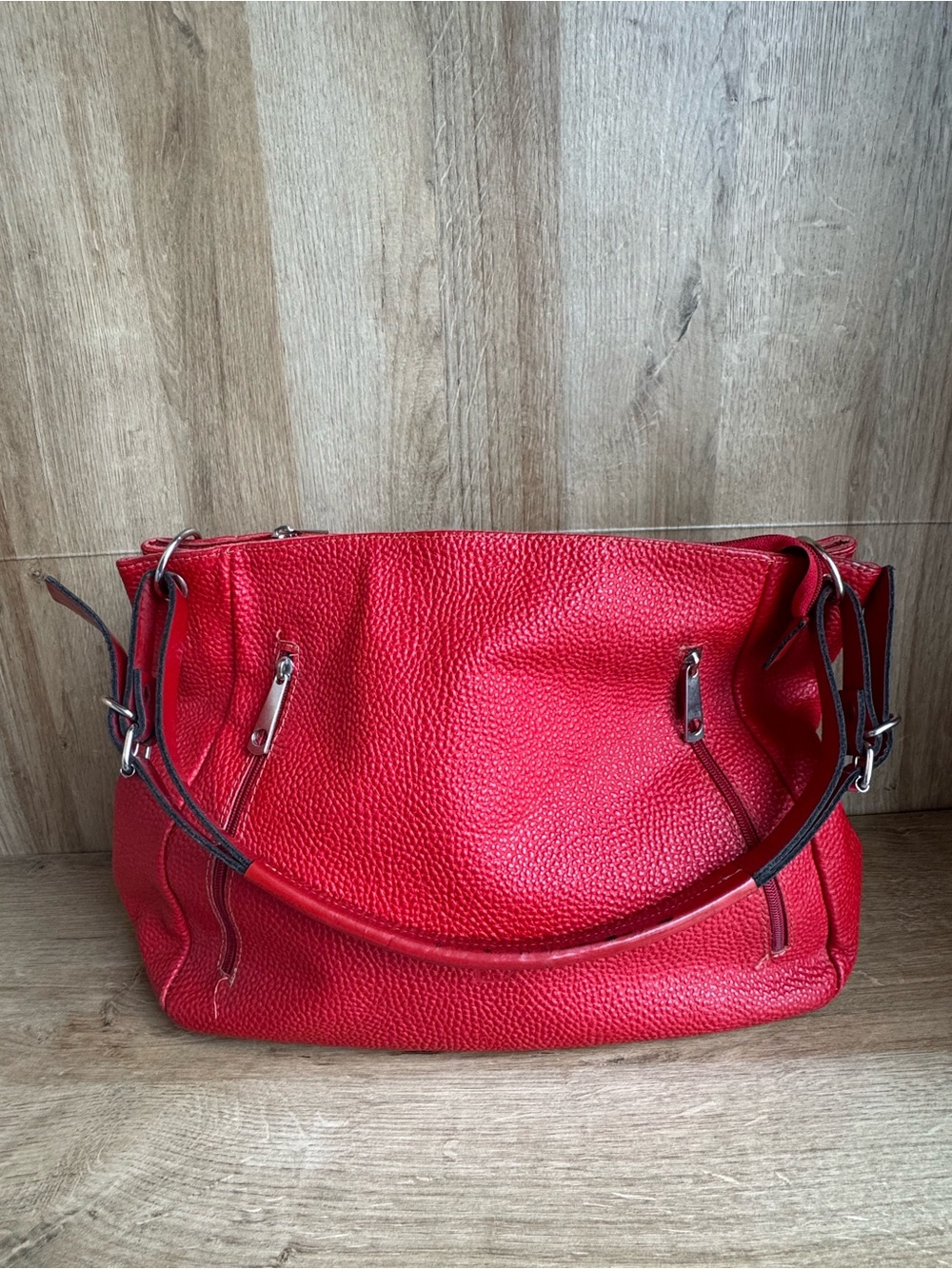 Dicroce Pebbled Red Leather Shoulder Tote